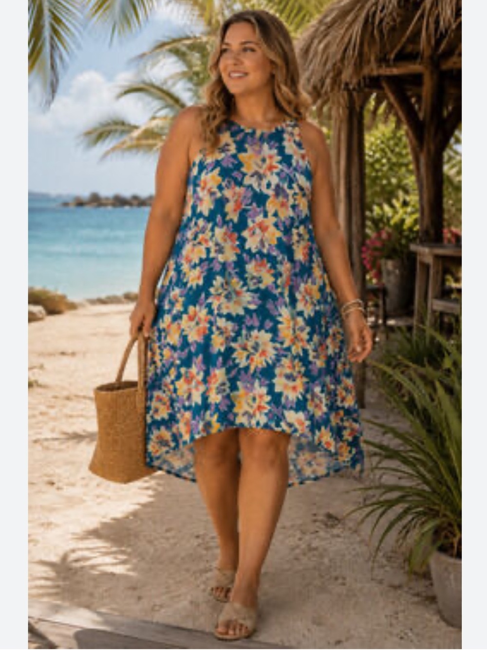 Ava & Viv Teal Floral High Low Halter Dress Size 1X